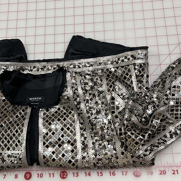 WORTH Art Deco Gold/Silver/Black Sequin Artsy Evening Crop Cocktail Jacket SZ 2 - Picture 14 of 16